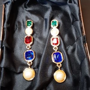 Vintage Multi-color Faux Pearl Gold Tone Earrings